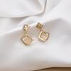 Geometric Square Earrings, Opal Diamond-Set Rhombus Temperament Trendy Stud Earrings.