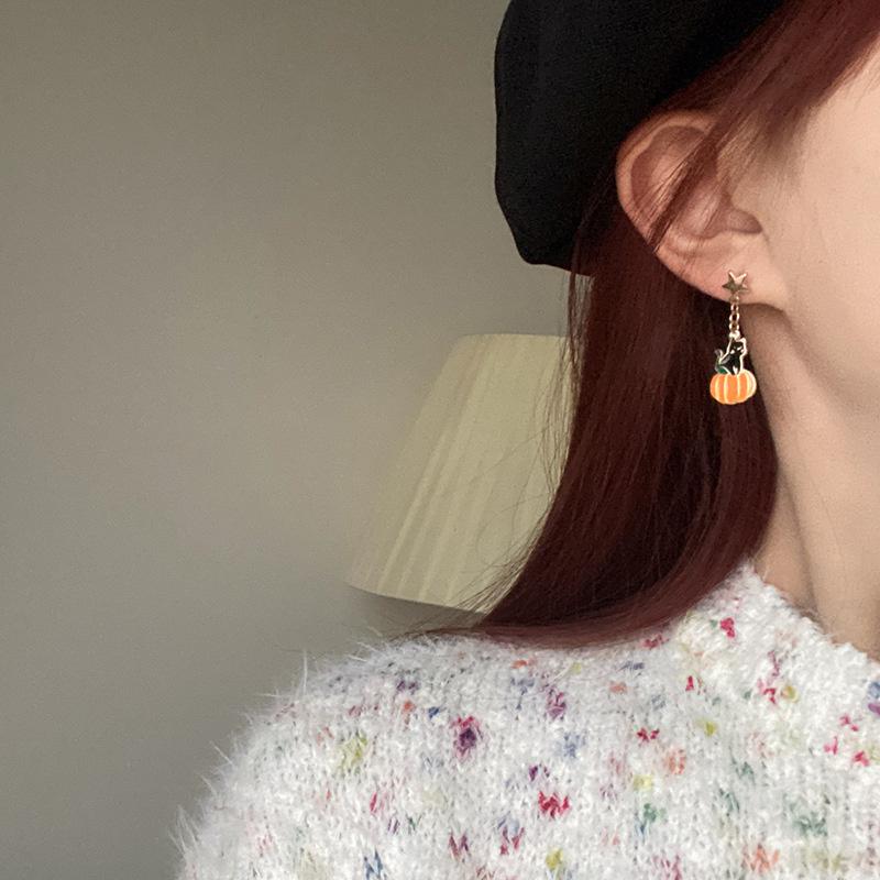 Lovely Cat Pumpkin Stud Earrings for Women Fashion Dangle Piercing Zircon Star Bowknot Fish Bone Statement Party Ear Drop Gifts