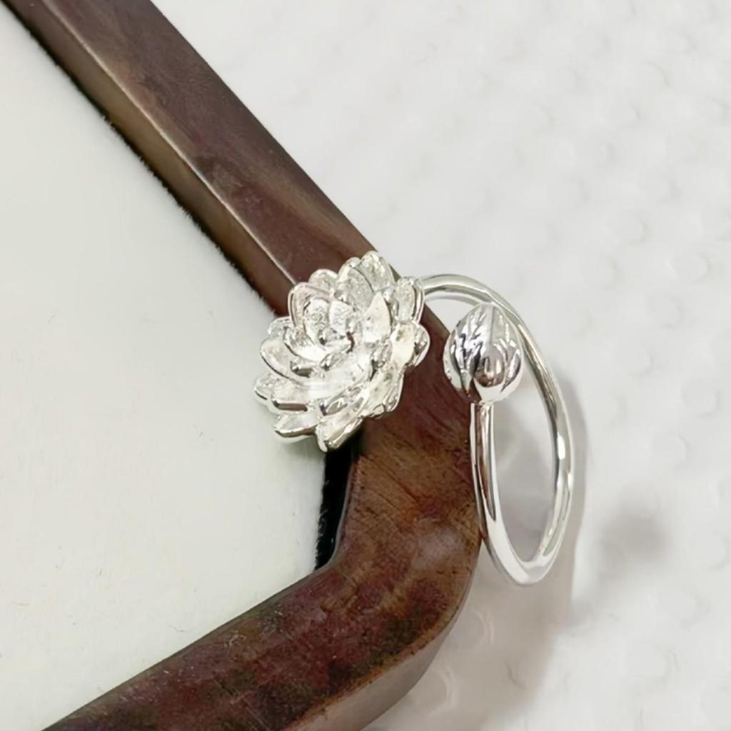 Elegantly Crafted White Lotus Flower Open Adjustable Ring