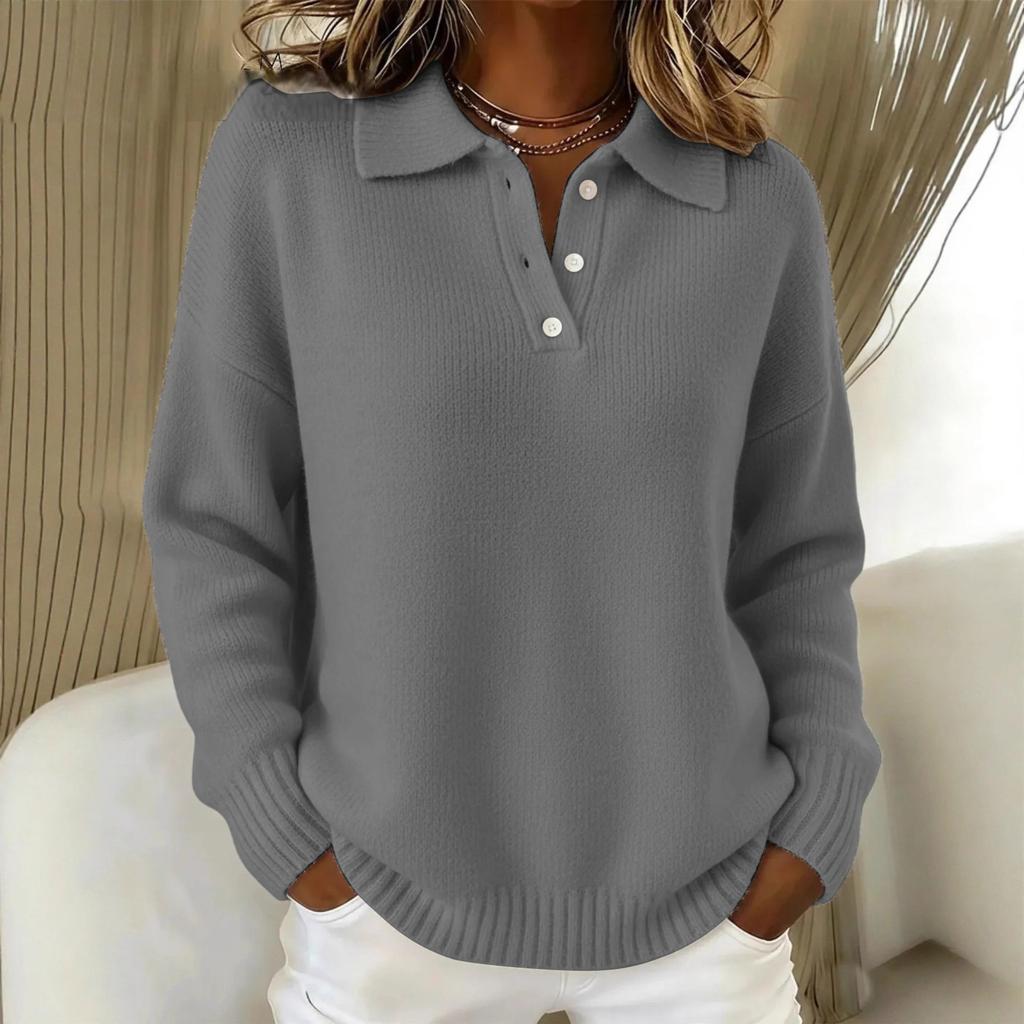 Women's Casual Knit Pullover Sweater with Button for Everyday Wear