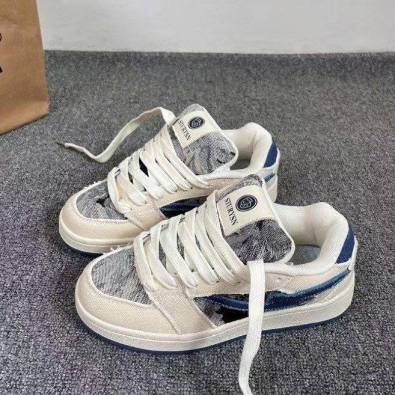 Retro Hong Kong Style Denim Blue Bread Shoes Women's Ins Tide Niche Original Versatile Sports and Leisure Shoes 2025 Spring New Models