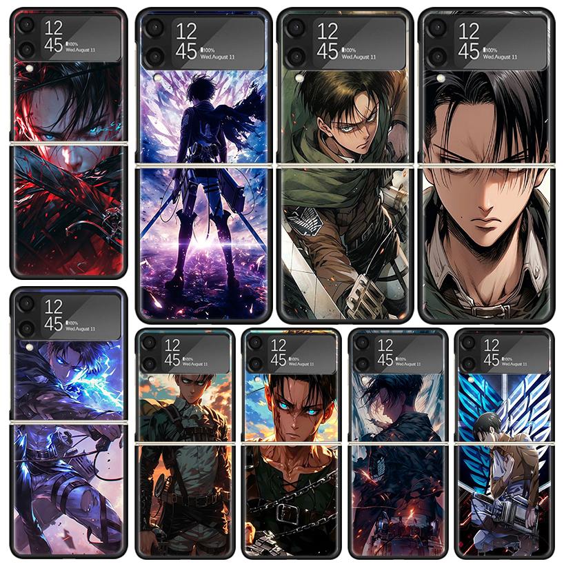 A-Attack on T-Titan Levi Cases For Samsung Galaxy Z Flip 4 5 6 7 3 Z Flip7 Flip6 Flip4 Flip5 Flip3 5G Hard Shockproof Fundas Cov