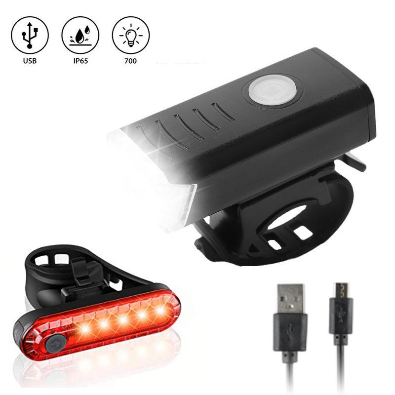 Mini-LED-Fahrrad-Frontlicht XPG LED-Fahrradlampe mit USB-Aufladung und eingebautem Akku, Fahrrad-Taschenlampe mit Rücklicht, Fahrradlichter