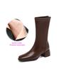 Krazing Pot Microfiber Autumn Winter Shoes Thick Med Heels Size 43 Chelsea Boots Apricot Zipper Mid-calf Boots