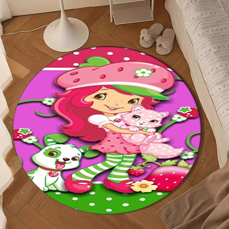 Strawberry Kitten Round Rug for Livingroom,Bedroom, Palyroom, Chair Rug, Area rug, Circle Carpet, Large Size Fan Christmas gift