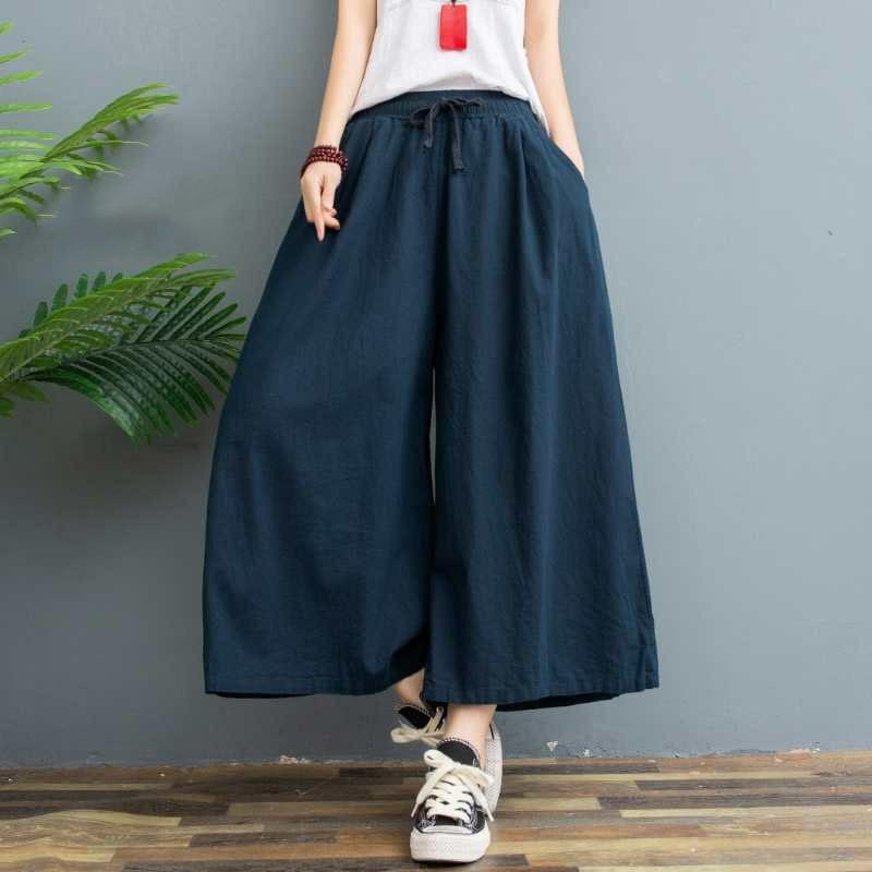Women's Summer Pure Color Thin Section Skirt Pants Loose Draped Casual Eight Points Pants