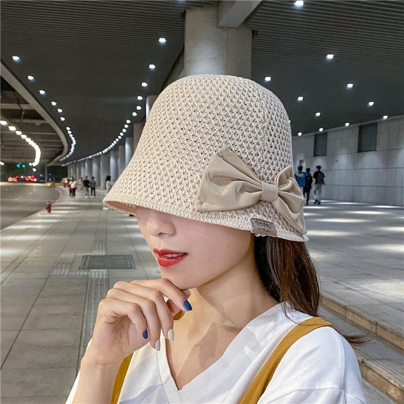 Korean Ladys Hat Foldable Sunblock Beach Hat Bow Big Brim Fishermans Hat