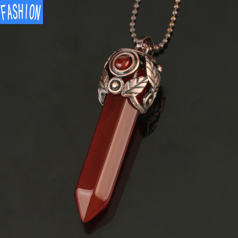 Natural Crystal Hexagonal Pendant Amethyst Necklace Autumn And Winter Women'S Retro Necklace