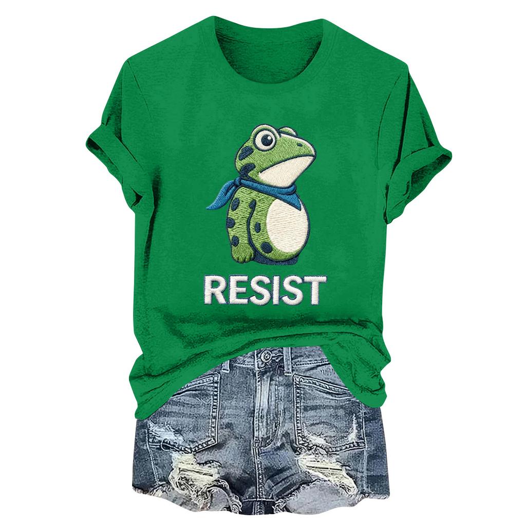 Women's Fashion Casual Printed Round Neck Short Sleeved Pullover T-Shirt Top