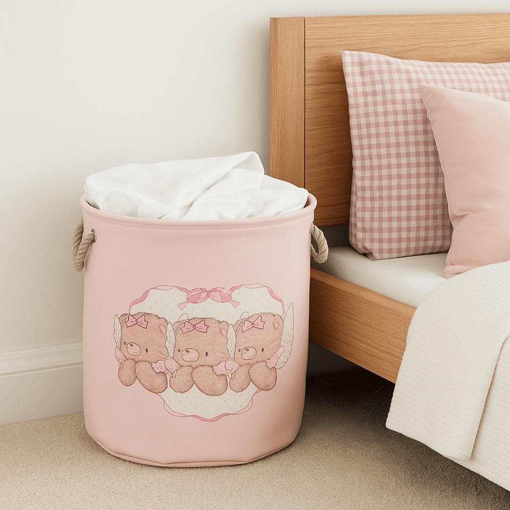 Cartoon Foldable Laundry Basket Round Shape Sundries Storage Basket Dirty Clothes Basket Dormitory