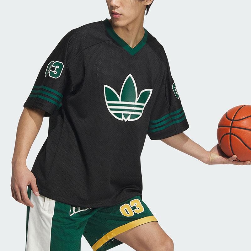 Adidas ორიგინალური რეტრო ქუჩის კალათბურთის მაისური ზოლიანი ლოგოთი დაბეჭდილი უნისექსის ტოპები შავი JC6803