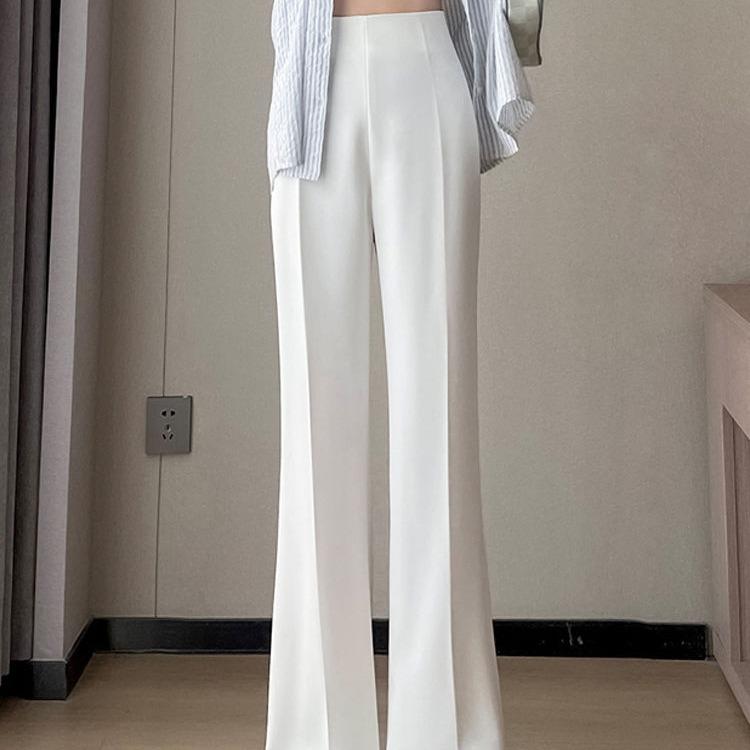 Šedé špičkové mikro-pull oblekové kalhoty dámské podzimní nová móda s vysokým pasem úzká verze rovné nohavice široké nohavice