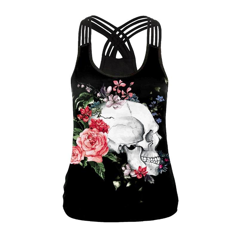 A Halloween women's horror skull digital print vest