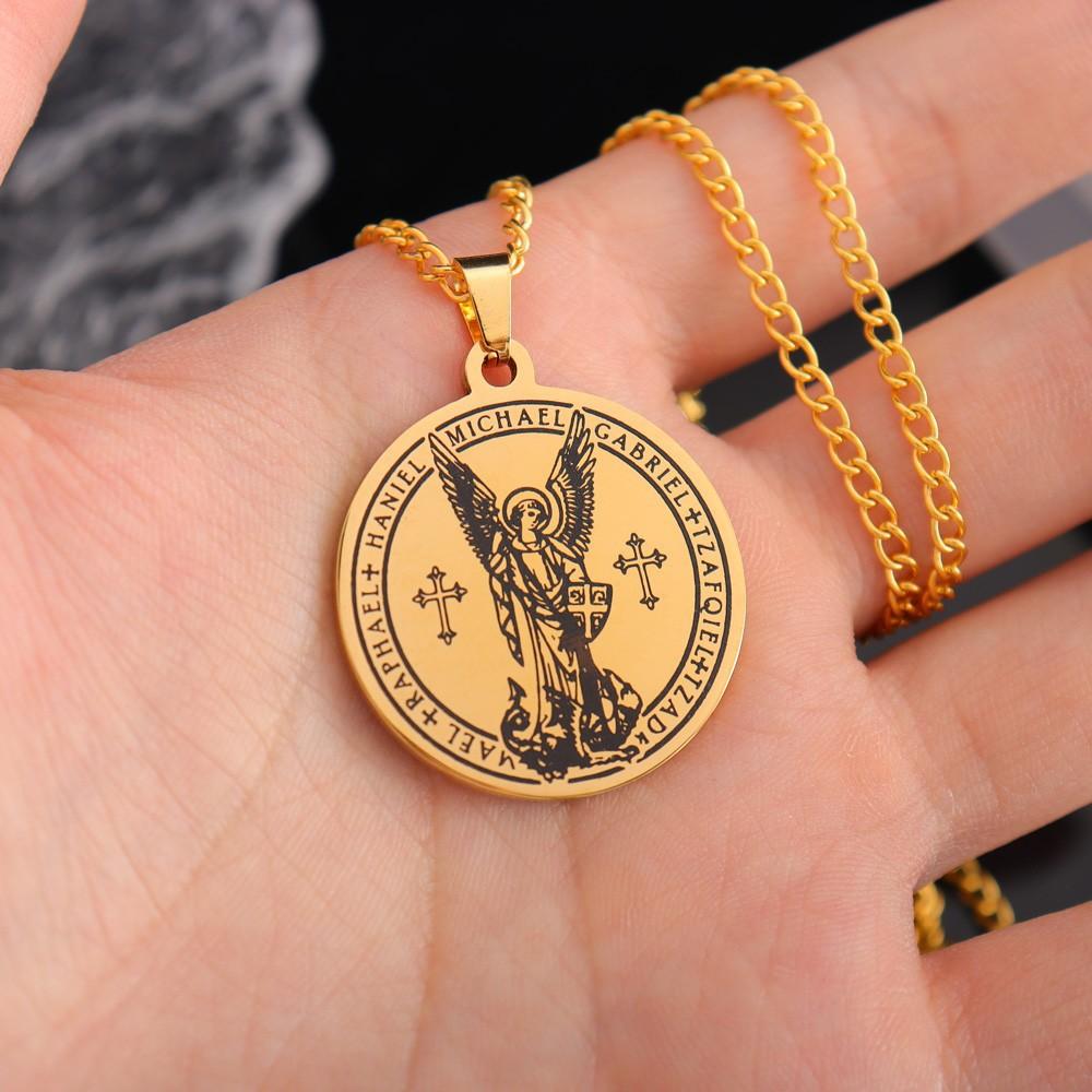 New Retro Archangel Michael Necklace Men's Long Necklace