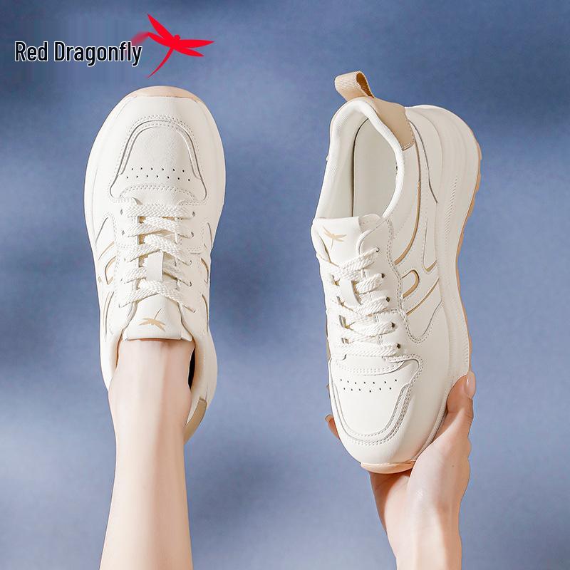 Red Dragonfly Women's Plus Size White Dad Sneakers - Spring 2026 Casual Sports Shoes with Thick Soft Sole.