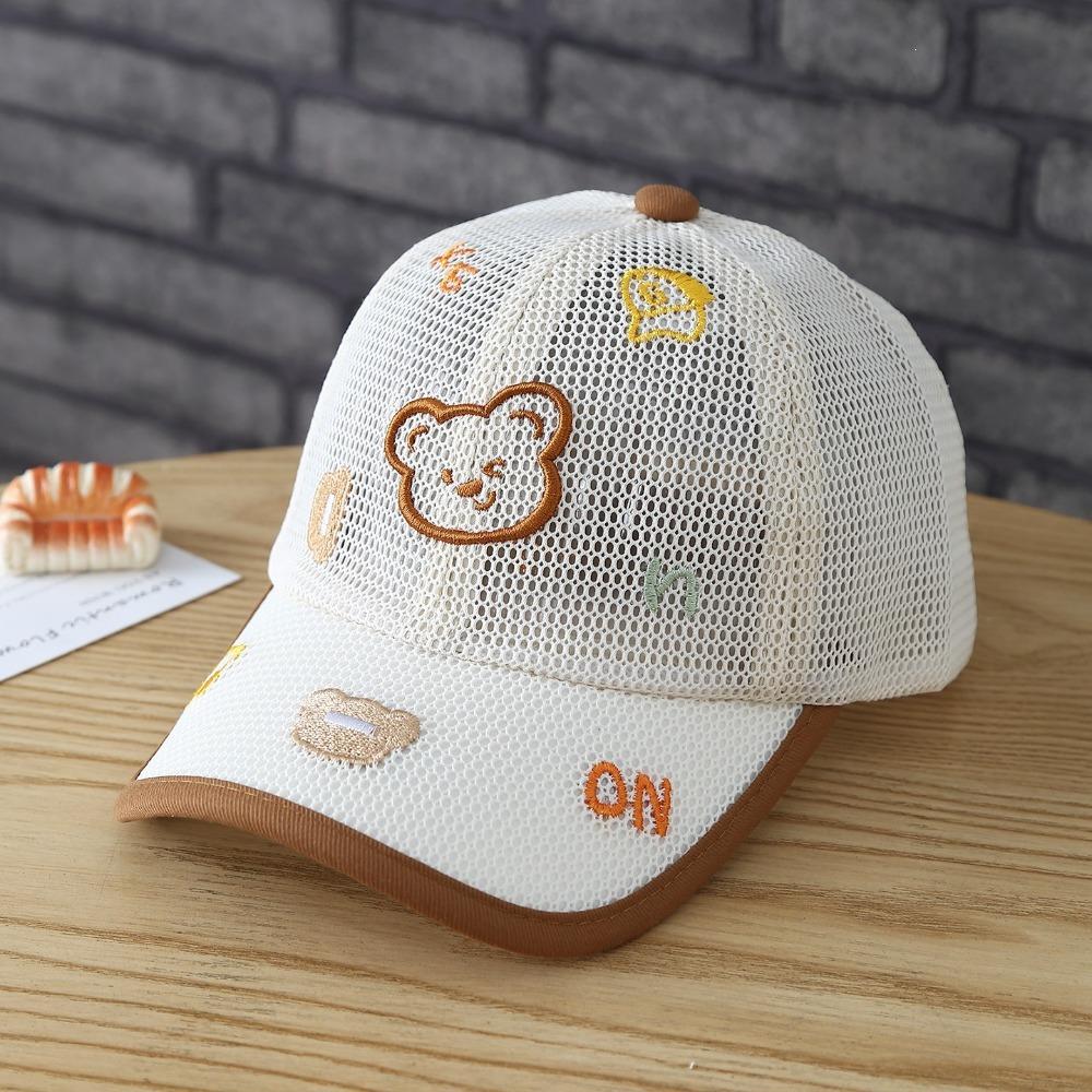 Adjustable Velcro Kid Sun Hat Cartoon Bear Sunshade Cap Fashion Baby Baseball Cap  Boys Girls бежевый