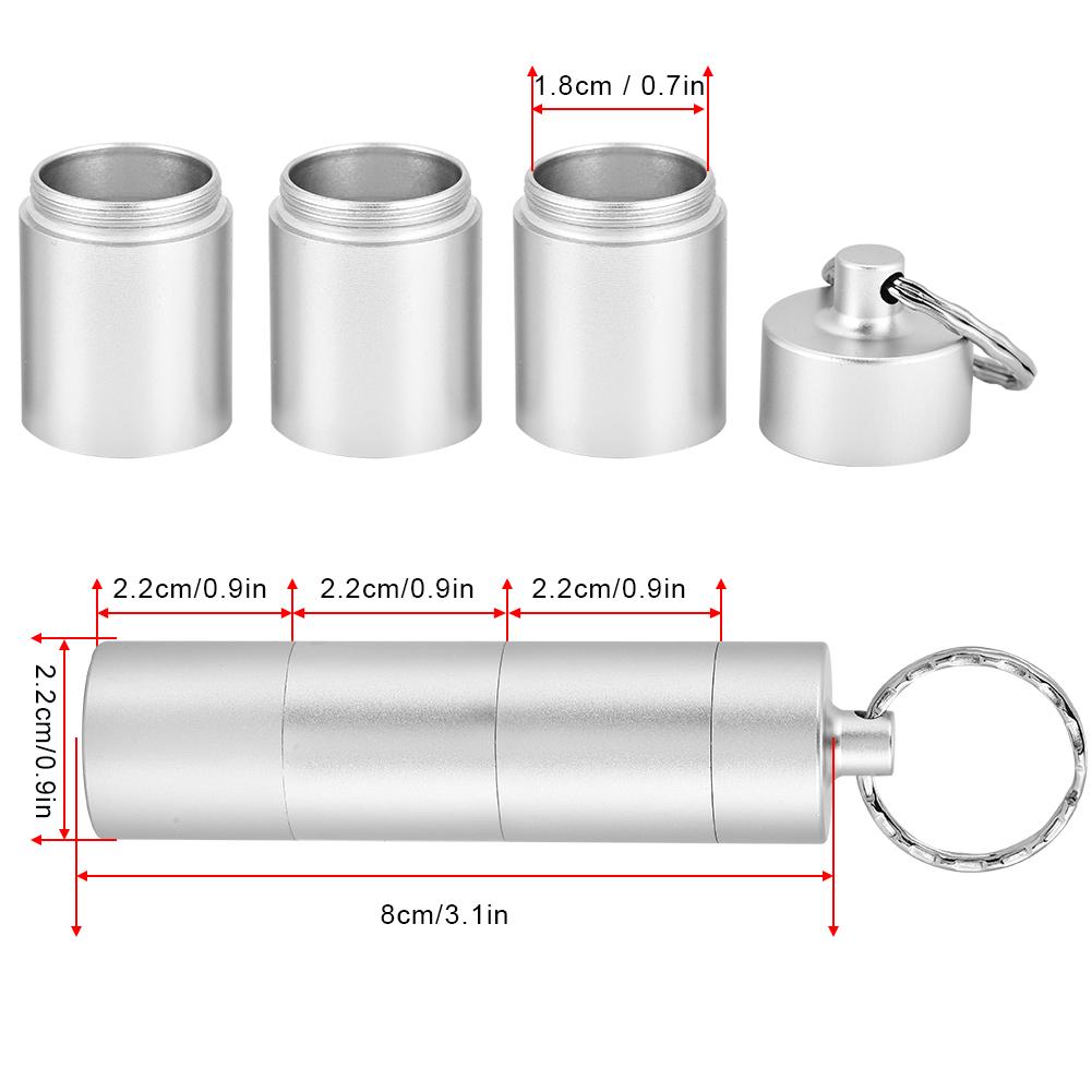 Waterproof Aluminum Alloy Pill Bottle Medicine Container Holder for Outdoor Survival(Silver)