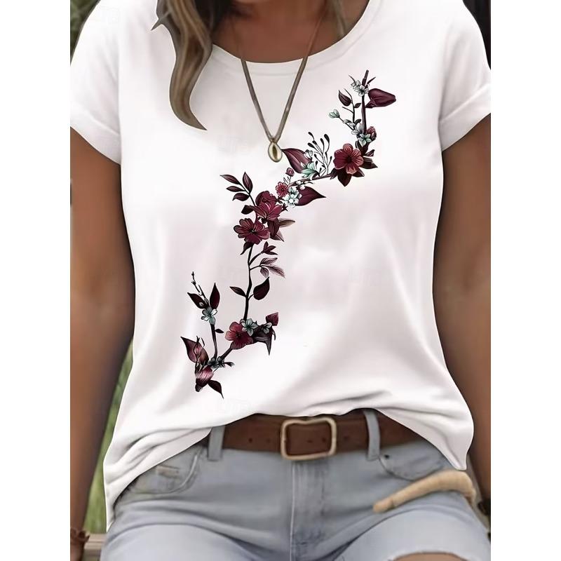 Women s T Shirt Print Floral Graphic Stylish Classic Casual Short Sleeve Crew Neck Round Neck Regular Tops S