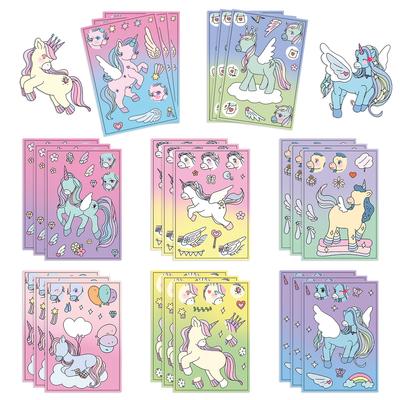 Toy Puzzle Sticker Cartoon Rainbow Pony Make A Face Sticker Handicraft Waterproof Decorative Sticker