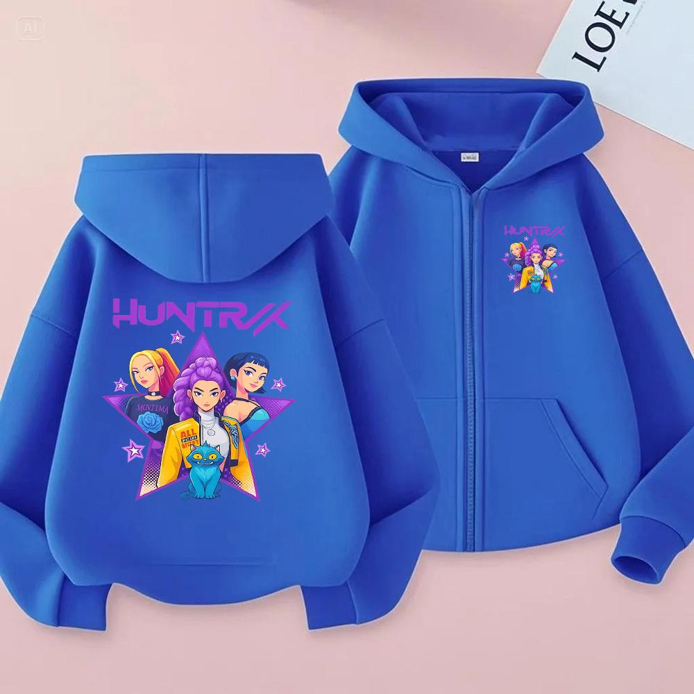 HUNTRIX Girls Cartoon Graphic Zip Up Hoodie Women's Casual Long Sleeve Sweatshirt with Star Print