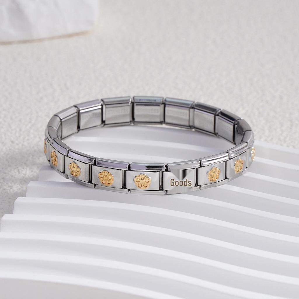 Italian Stainless Steel Love Heart & Star Modular Bracelet - Detachable Elastic Watch Band, European & American Fashion.