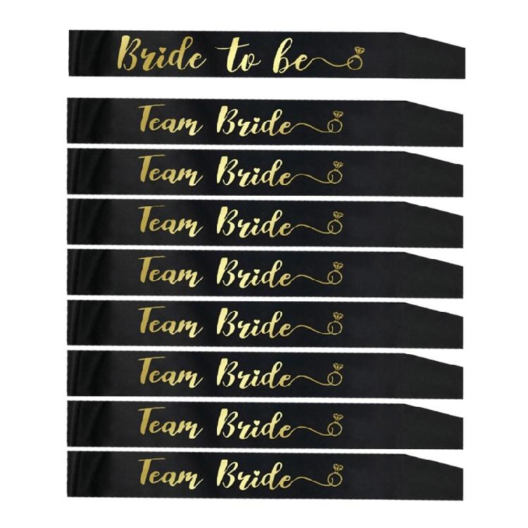 Satined Bridal Shower Sash Collection 9Pieces Wedding Decoration and Bridesmaid Gift Essential Team Bride Shoulder Strap