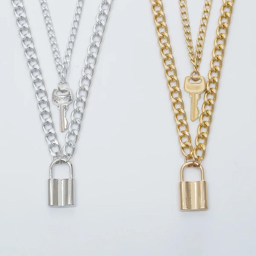 Multi Layered Minimalist Personalized Retro Key Lock Pendant Necklace Punk Metal Jewelry Accessories for Women