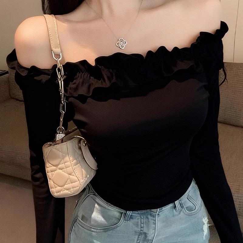 New Spring Vibrant Girly One-Shoulder Slim-Fit Beautiful Top