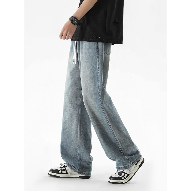 51 Hip-Hop Fashionable Brand Loose Tether Straight-leg Denim Men's American Retro Easiest for Match Drape Winter Fleece-Lined Long Pants