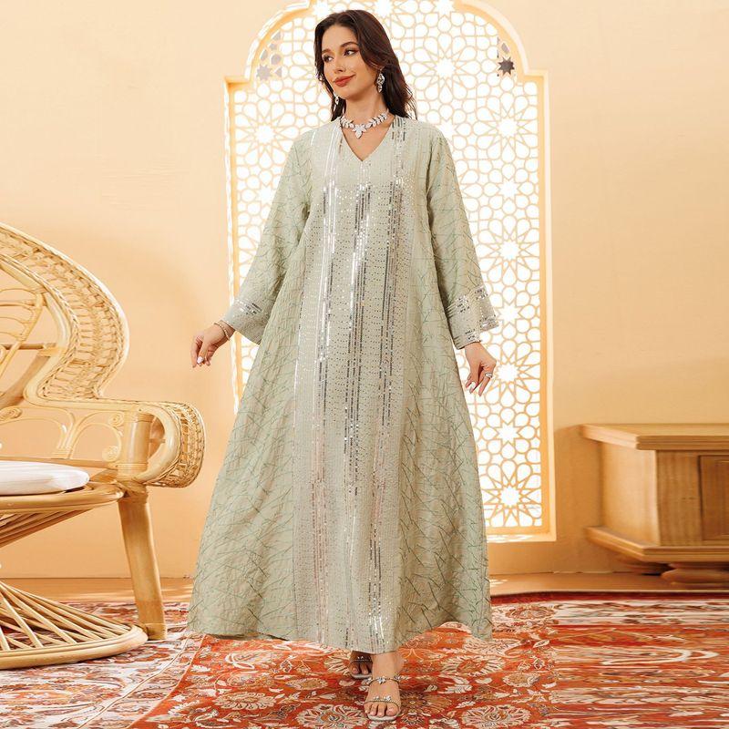 Indonesia Cross-Border New Middle East Fashion Elegant Pullover Dubai Robe Sequin Embroidered Formal Dress Dress Dress