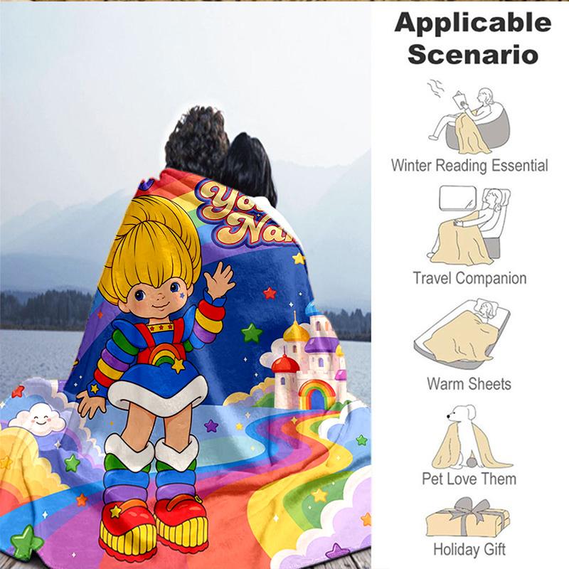 1PC Custom Name Blanket Rainbow Adventure Flannel blankets Patterns Throw Blanket All-Season Soft Gift for Couch, Bed, Camping, Birthday gifts