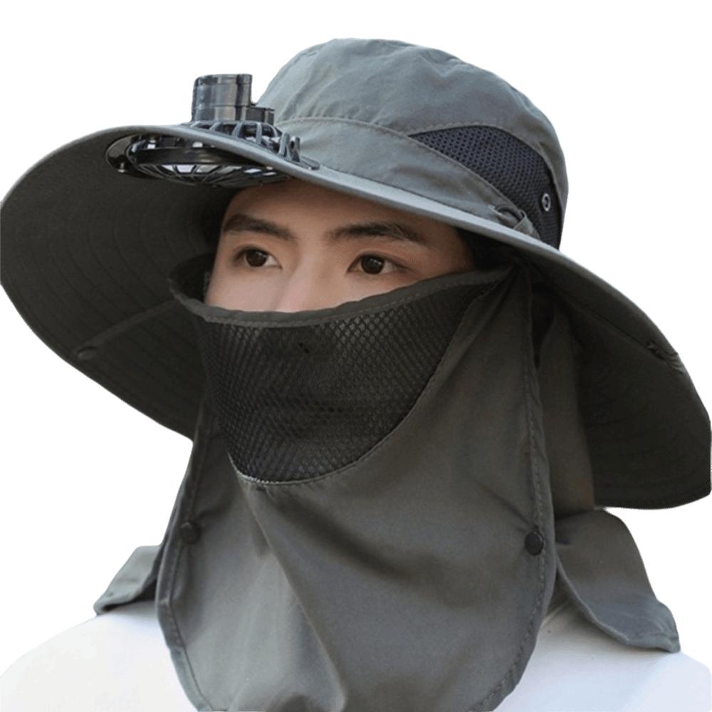Windproof Neck Flap Bucket Hat Cooling Fan Hat for 3.7 V 500 mAh Lithium Battery Outdoor