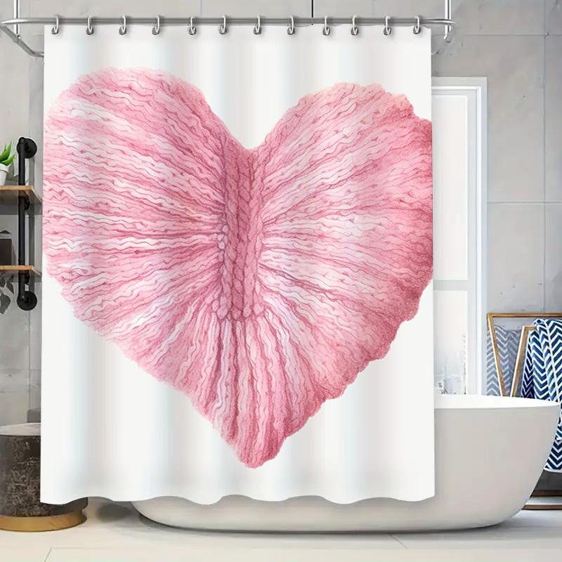 Romantic Pink Swirl Heart Shower Curtain - Abstract Watercolor Design For A Waterproof And Unique Bathroom Dcor Set