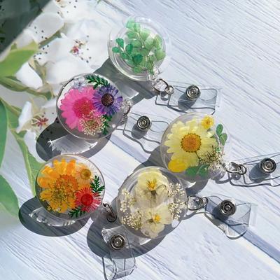 Transparent Dried Leaf Flower ID Card Clip Badge Reel Floral Creative Resin Badge Holder Work Badge Gfit for Doctor Nurse
