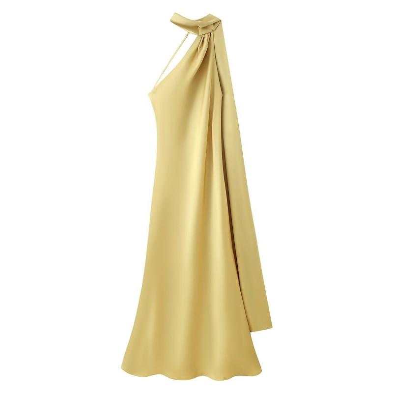 Elegant Off-Shoulder Backless Wrap Tie Neckline Maxi Dress Women 2025 Slim Fit High Waist TR Fabric