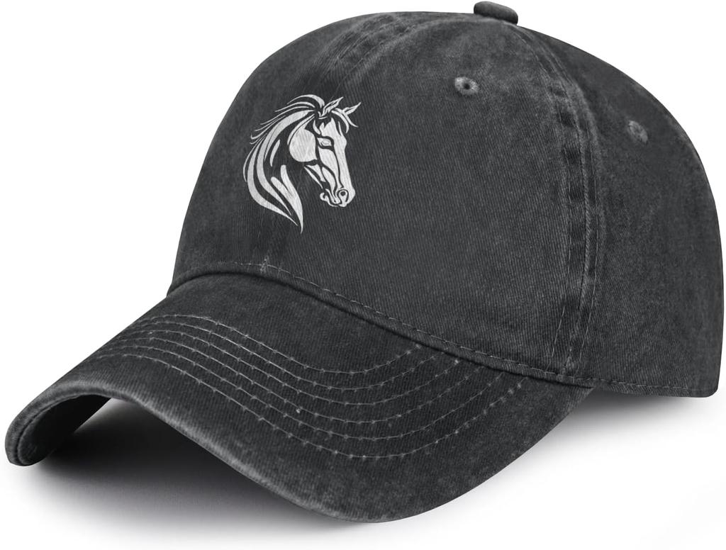 Horse Head Silhouette Baseball Cap Distressed Washed Cotton Casual Adjustable Hat for Unisex Adults