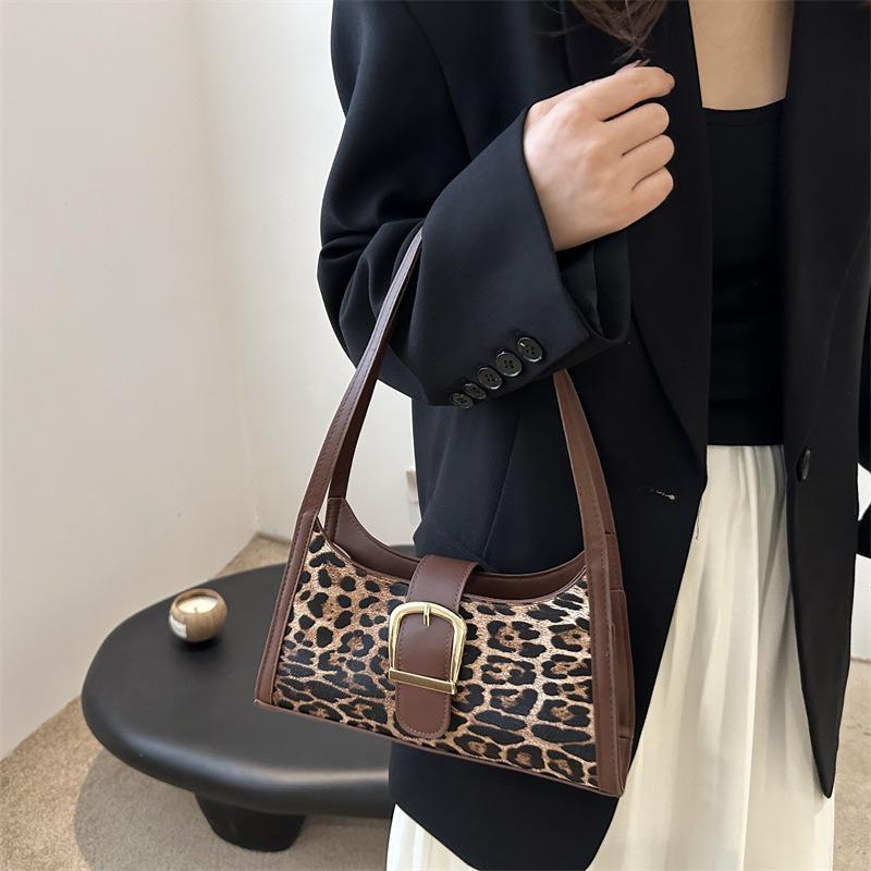 New fashion leopard print trend belt decoration shoulder armpit bag retro versatile daily handbag