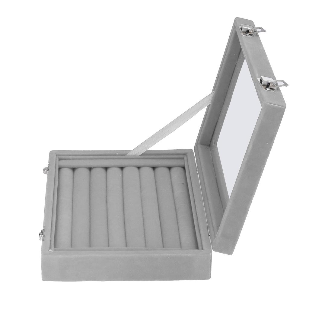 Jewelry Box 7 Slots Velvet Jewellery Holder Storage Display Case for Earring Bracelet Gray