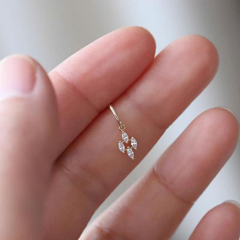 Super Gentle Dripping Four-diamond Diamond Ear Hook Retro Japanese Small Exquisite Earrings Ear Studs