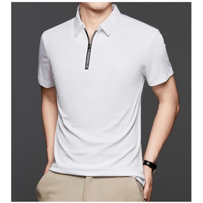 Men Gray Textured Half Zip Short Sleeve Polo Shirt M белый