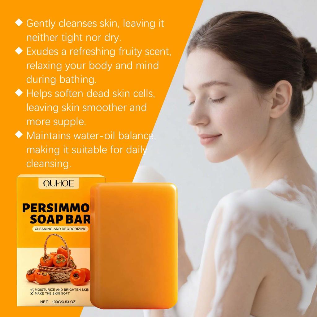 OUHOE Persimmon Essence Fresh Bath Soap Gentle Cleansing Nourishing Moisturizing Fragrance Daily Care Bath Soap 100g