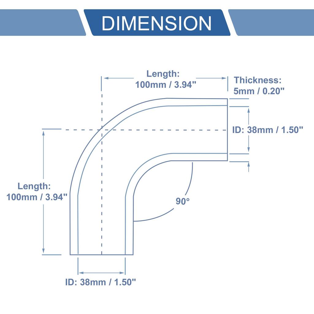 X AUTOHAUX 1 Set 38mm / 1.50" ID 100mm / 3.94" Length 90 Degree