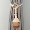 2 Pack Cotton Rope Curtain Holdbacks Ties Decorative Drapery Clip With Fringe and Wooden Beads for Living Room Decors
