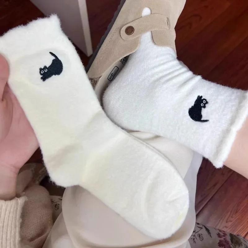 3pairs Cute Cat Mink Fleece Soft Socks for Women Winter Warm Thicken Coral Plush Socks Thermal Snow Home Sleep Floor Kawaii Sock
