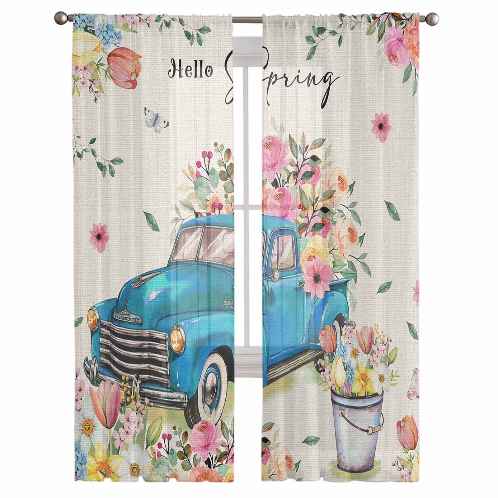 

Весенние цветы грузовик прозрачные шторы на окна для гостиной кухни детской спальни вуаль подвесные шторы 135W x 114H(cm)