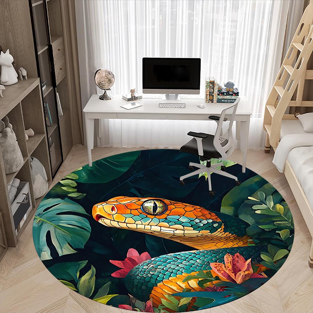 1pc Snake Jungle Office Round Area Rug, Indoor Mat Suitable For Office, Under Office Chairs Bedroom Living Room Home Decor, Room Deco