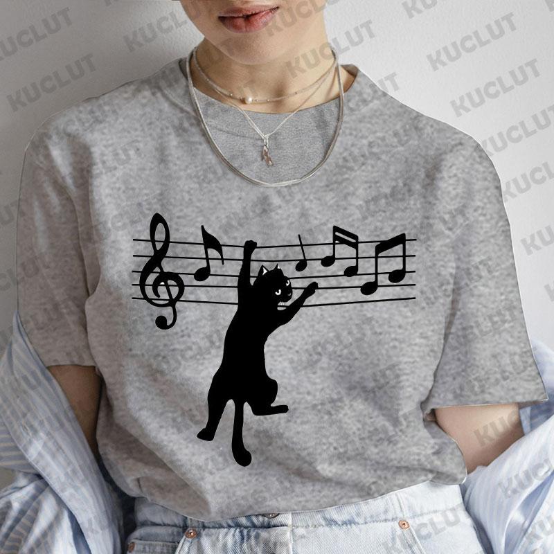 T-Shirt für Damen Schwarze Katzen Print Mode T-Shirt Lässig Rundhals Kurzarm Streetwear Damen T-Shirt Vintage Tee Oberteile