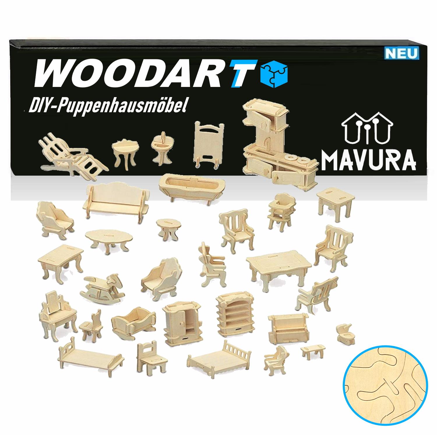

WOODART Doll Furniture Wooden Kit Mini Doll Furniture DIY Set 3D Puzzle [34 pcs]