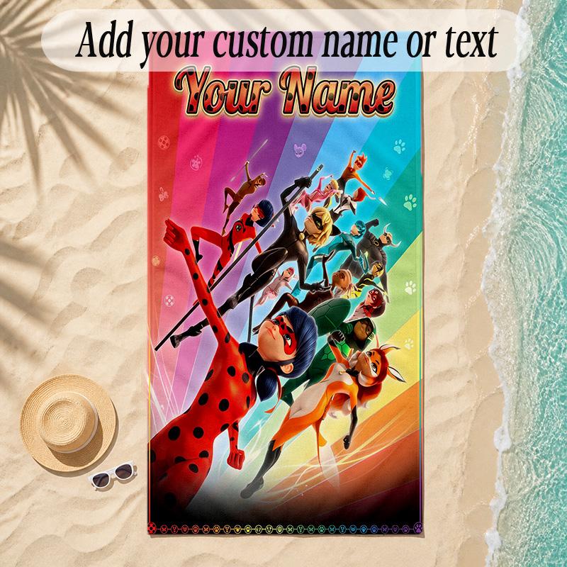 Beach TowelMiraculous Ladybug Custom Name Text Personalized Soft Towel for Beach Pool Indoor Home Decor Gift