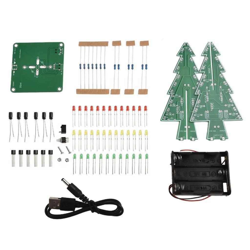 LED-Blitz-Weihnachtsbaum-Kit, DIY-3D-LED-Blitz-Schaltkreis-Kit, dreidimensionaler Weihnachtsbaum, elektronischer Spaß-Kits 60 x 60 x 136 mm